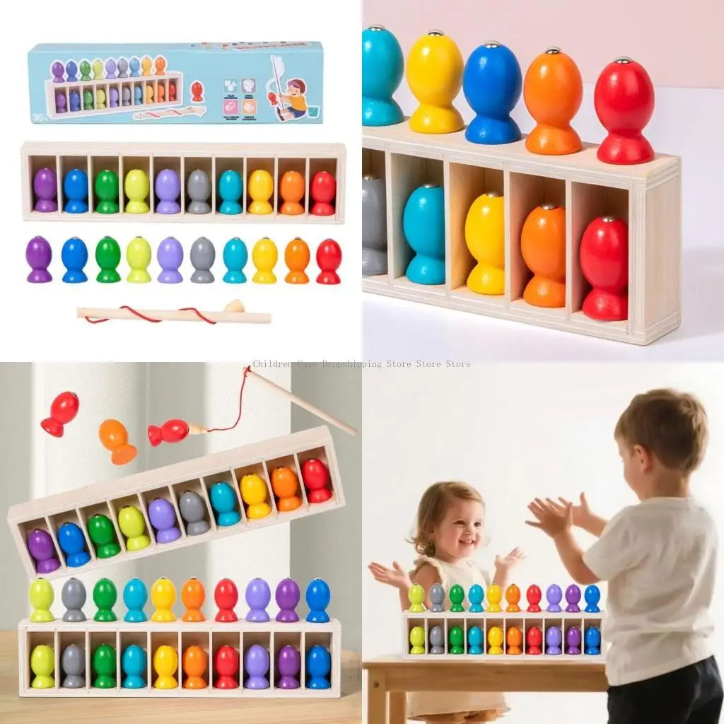Jeu d'appariement poissons en bois naturel, éducatif pour les enfants d'âge préscolaire, améliore créativité les