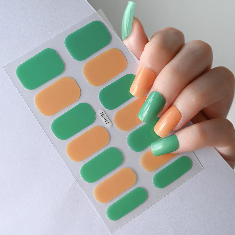 14 punte di cottura gratuita tinta unita copertura completa adesivo per unghie patch autoadesiva smalto per unghie avvolge strisce decorazione manicure per donna