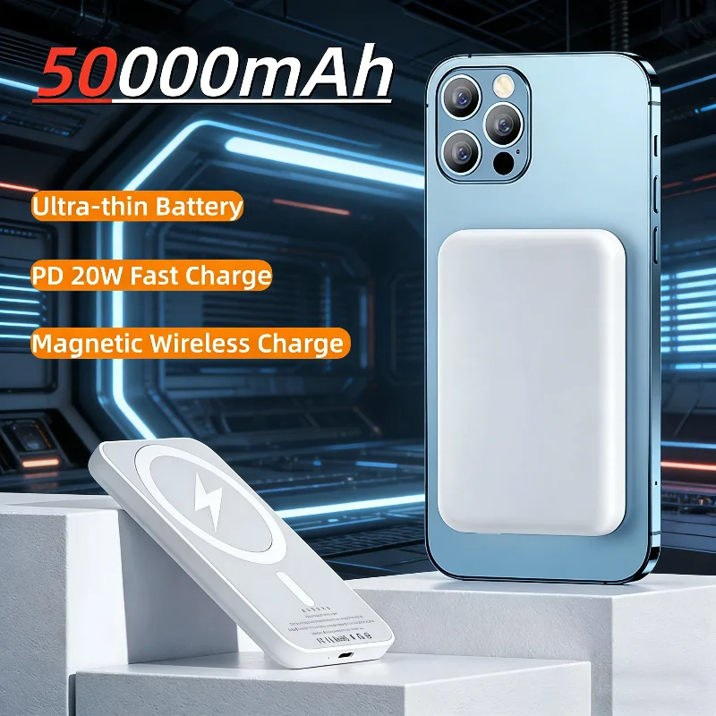 باور بانك مغناطيسي 50000 مللي أمبير في الساعة لاسلكي PD 22.5 وات شاحن سريع لبطارية Magsafe المساعدة المحمولة لهاتف iPhone 17 16 15 14 Xiaomi