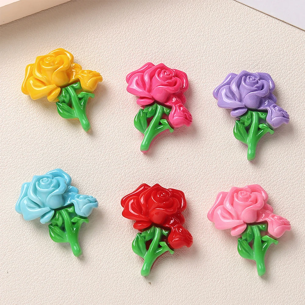 10PCS Shiny 30x25mm Rose Series Miniature Flat Back Resin Cabochons For Hairpin Scrapbooking DIY Home Decor Craft Accessories