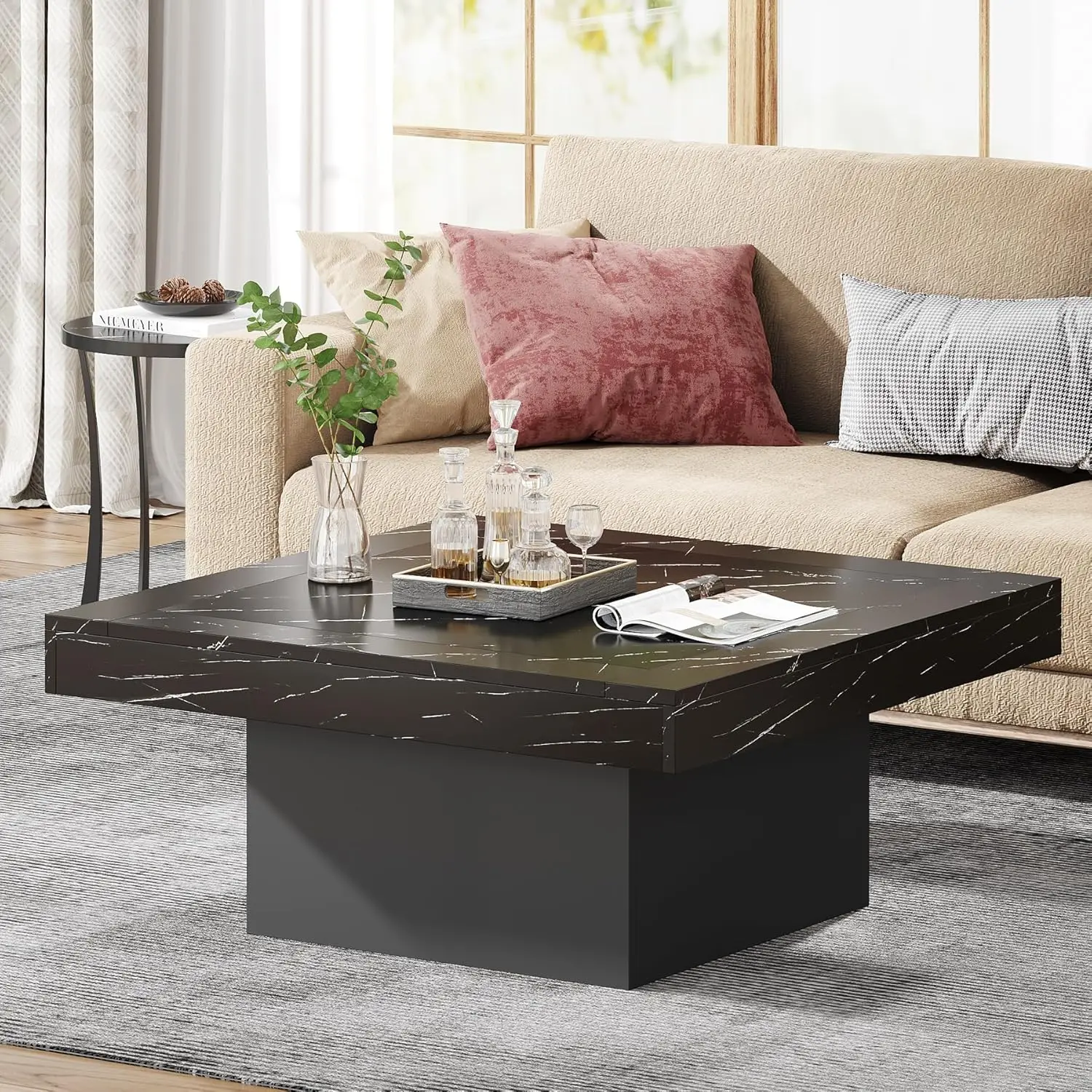 Coffee Table Square LED Coffee Table Engineered Wood Low Coffee Table for Living Room