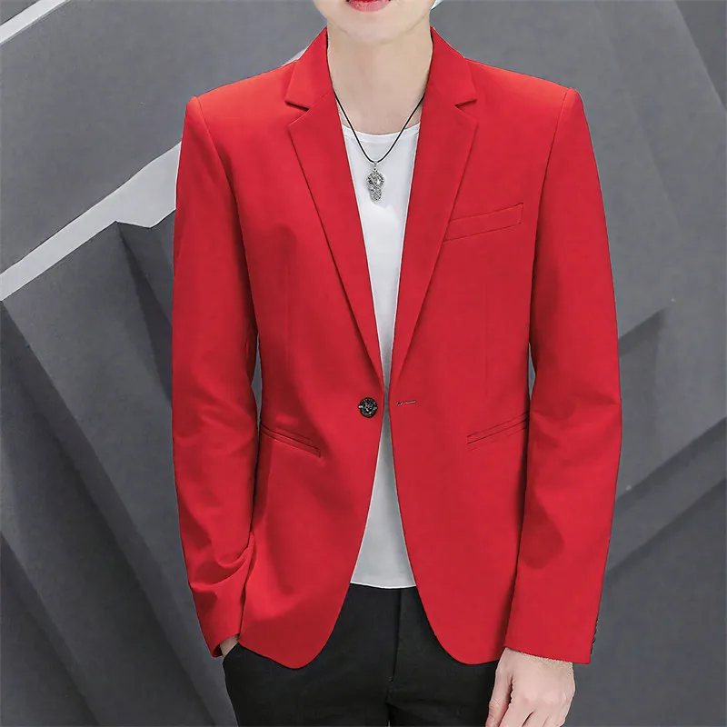 

Fall Men's Red Casual Slim Fit Faionable Small Suit Top Trendy Outerwear Lightweight Polyester Fiber Stand Edition