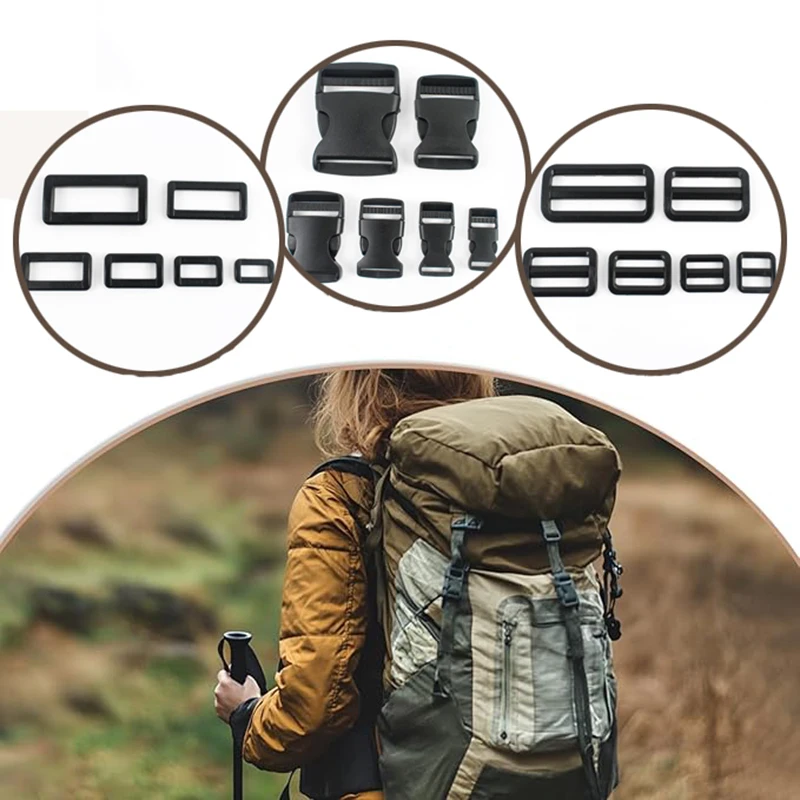 

10/20Pcs 15/20/25/32/38/50mm Plastic Black Buckles Bag Strap Fasteners Release Buckle Adjust Slider D Ring Carabiner Clips Hook