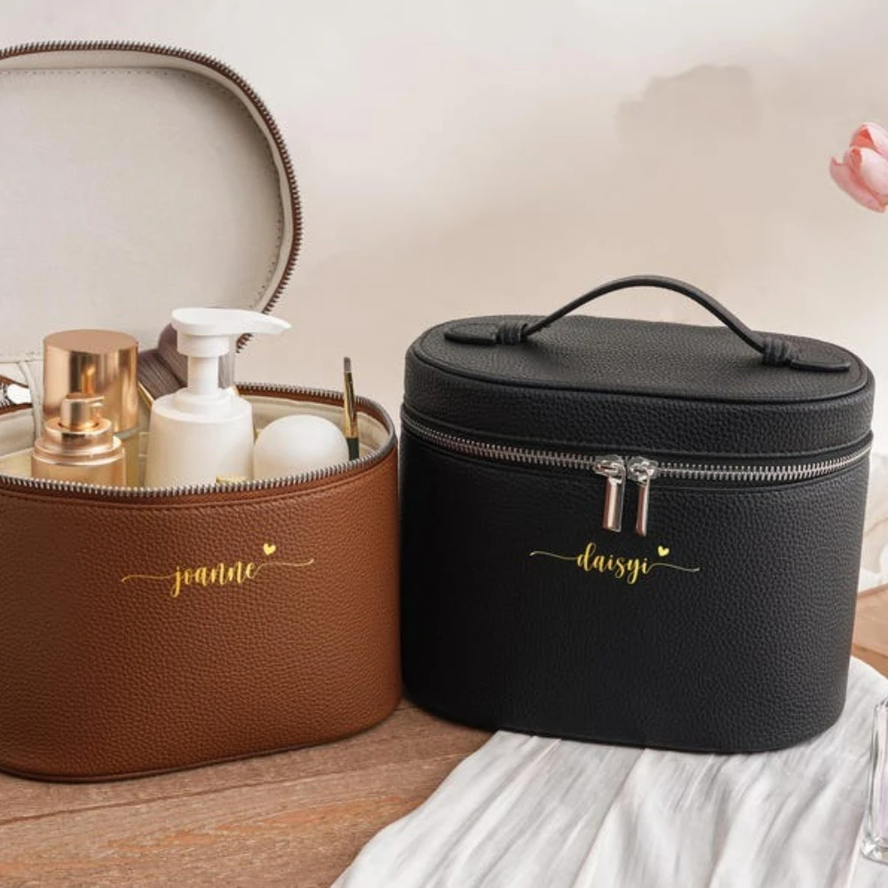 Personalized Name Travel Toiletry Bag,PU Leather Portable Storage Bag with Separate Washing Compartment Organizer Ideal for Her