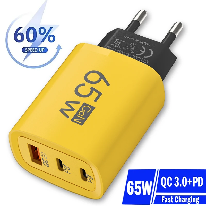 65W GaN USB Type C Charger For Laptop Fast Charge Mobile Phone Adapter QC3.0 PD3.0 For iPhone Samsung Xiaomi Plug Wall Chargers