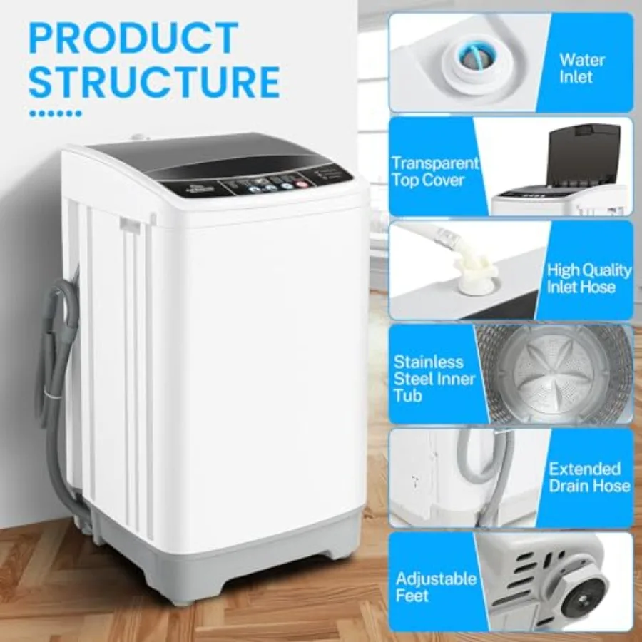 Portable Washing Machine 17.8Lbs 2.4 Cu.ft Full Automatic Washer with 10 Programs and 8 Water Levels LED Display and Drain Pump