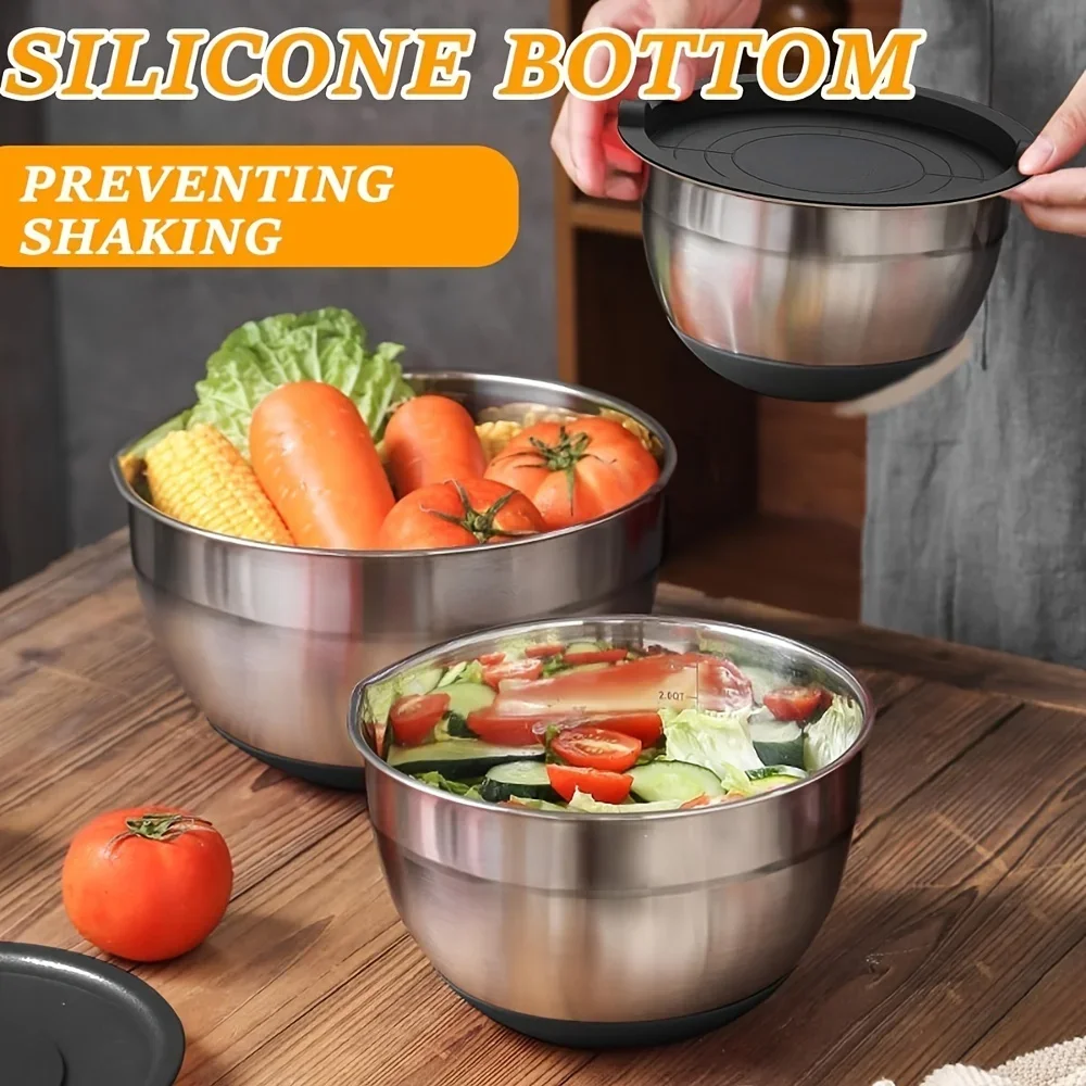 18pcs Stainless Steel Mixing Bowl Set with Sealing Lids And Grater Attachment Kitchen Gadget for Mixing