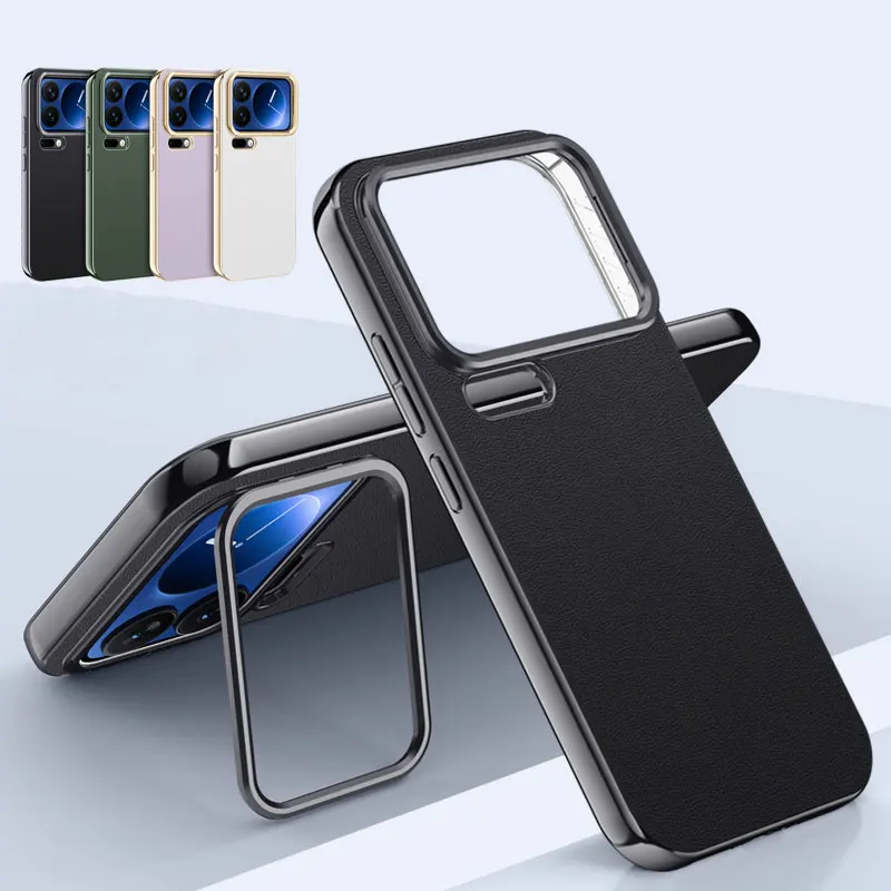 

Кожаный чехол с металлической подставкой для объектива Xiaomi 17 Pro Max, матовый противоударный чехол-держатель-подставка для Mi 17 Pro Max Funda