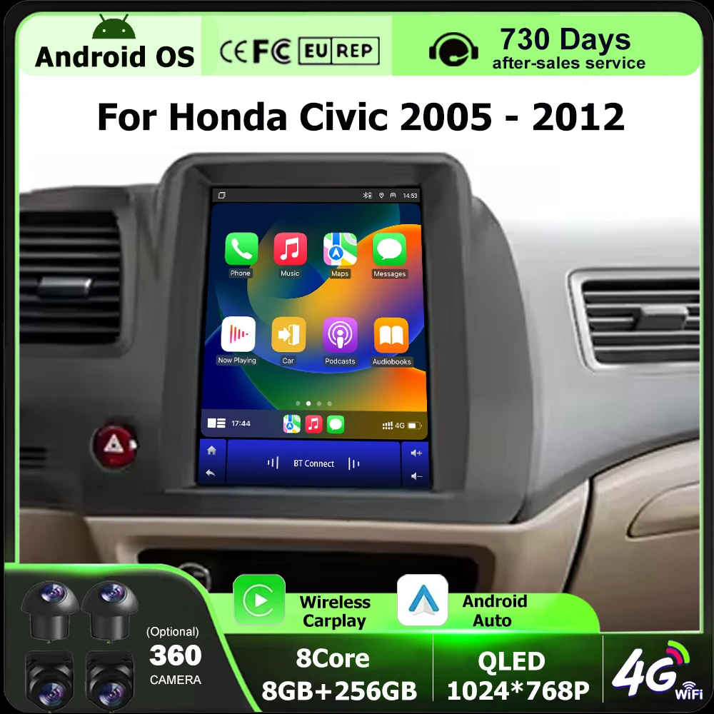 9.7'' For Honda Civic 2005-2012 LHD Android 16 Auto Car Radio Multimedia Video Player GPS Navigaion BT Carplay Head Unit 4G WIFI