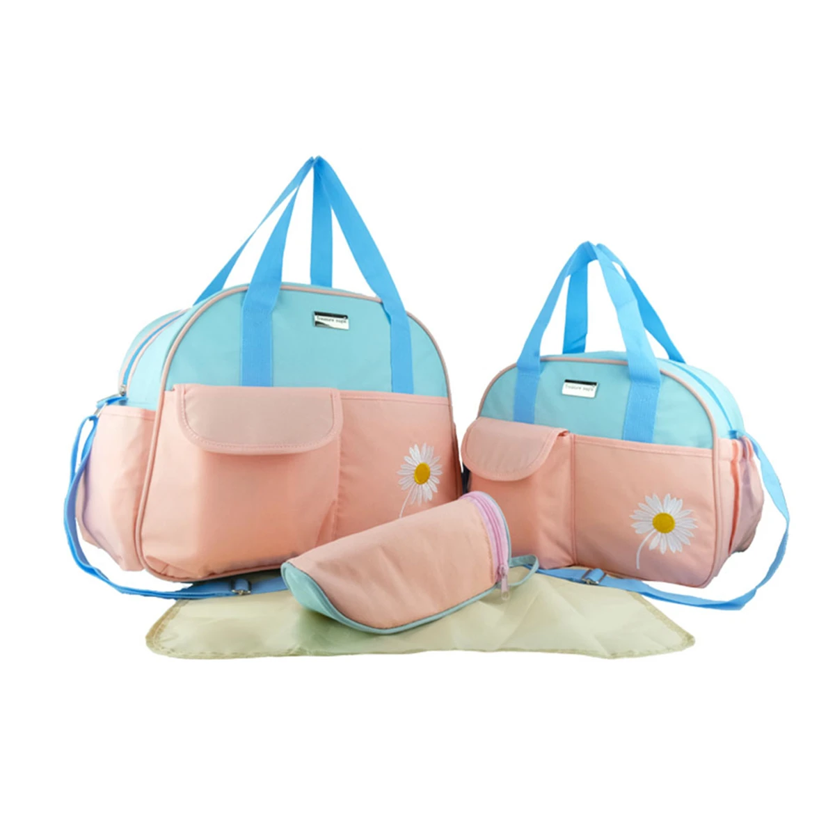 New Fashion Embroidered Daisy Mommy Bag Four Piece Set Multi functional Large Capacity One Shoulder Diagonal Cross Diaper Bag