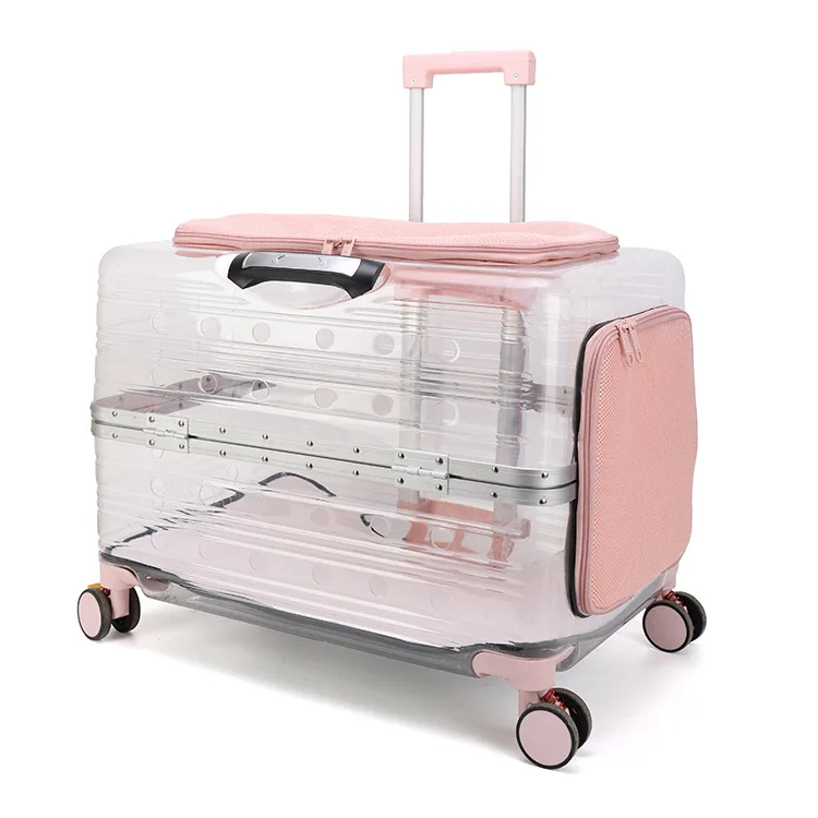

Pet trolley case Fully transparent portable cat bag Large capacity two pet air cases Large dog outing bag