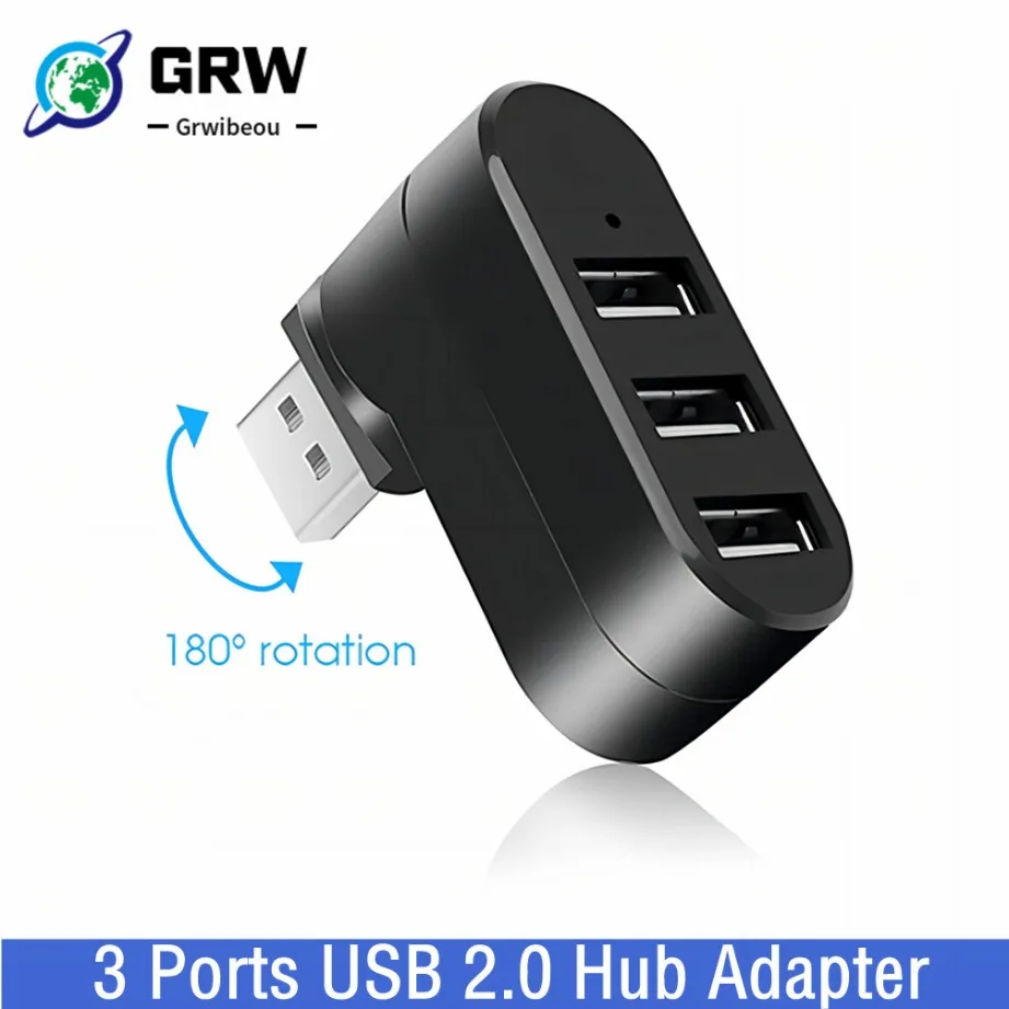 Adapter USB Hub 2.0 Obracany szybki czytnik dysków U Rozdzielacz 3 porty USB 2.0 Do komputera PC Laptop Mac Mini Akcesoria