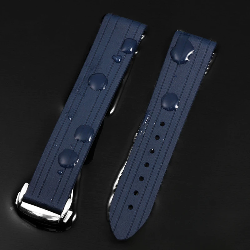 Rubber Watch Strap For Omega Seamaster 300 AT150 Watchband High Quality Watch Band Folding Clasp Curved End Watches Accessories