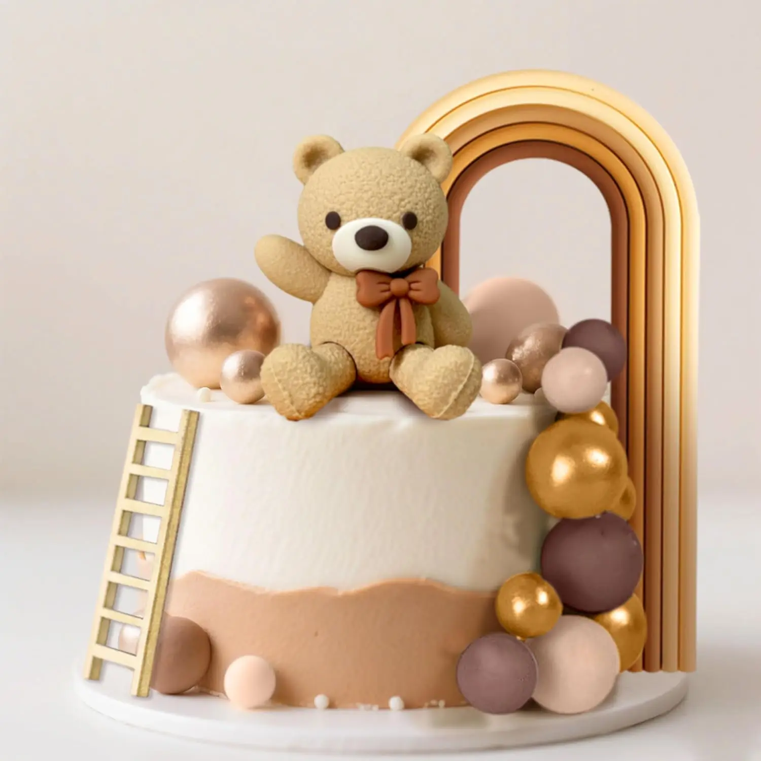Décoration de gâteau Ours Brun, Boules Beige et Marron, Topper de Gâteau Ours Bohème, Décoration de Gâteau pour Baby Shower et Anniversaire