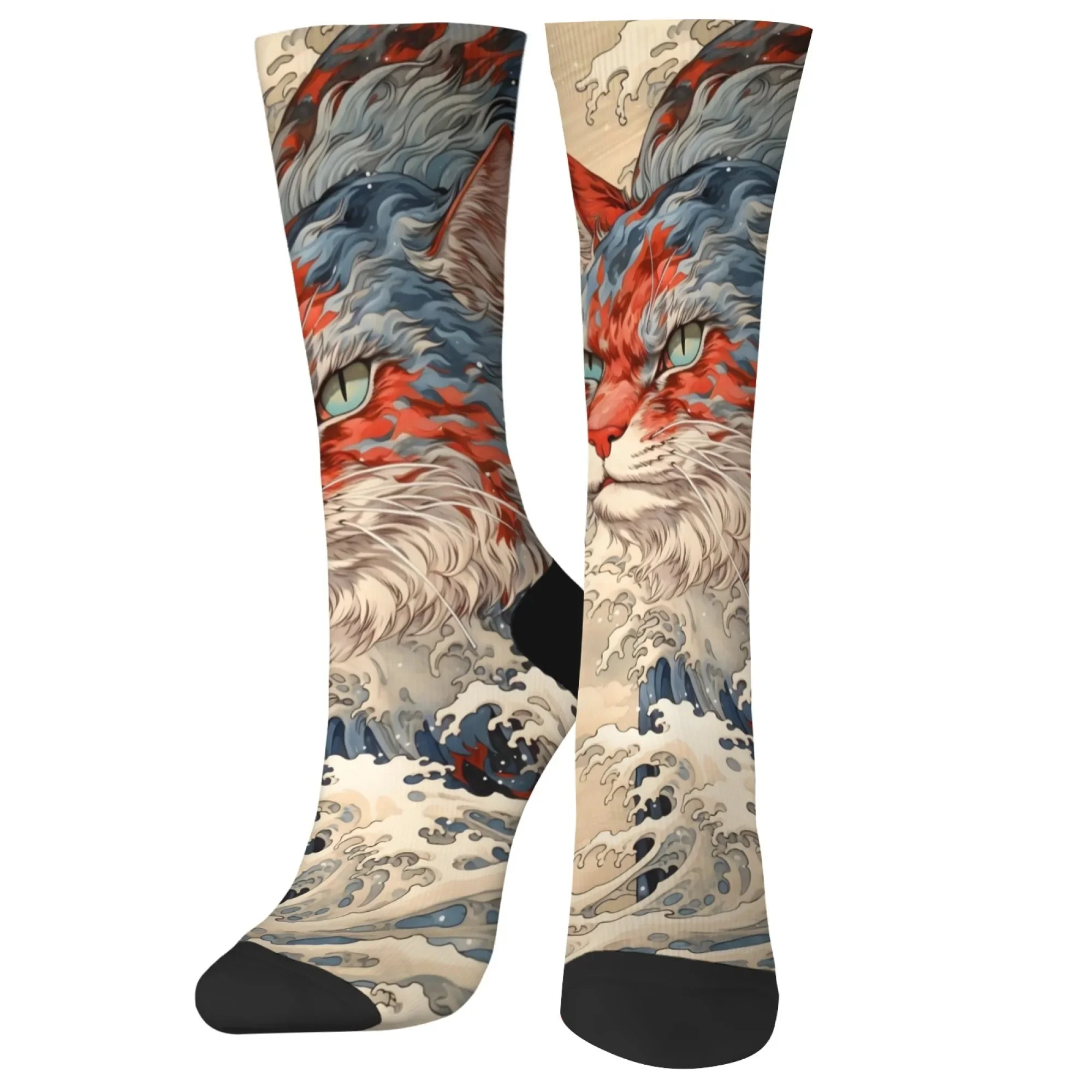 Kaus Kaki Seni Lukisan Kucing Retro Ukiyo-e Gaya Harajuku Unisex Kasual Nyaman Kaus Kaki Fashion Unik Lucu Kaus Kaki Bahagia Hadiah