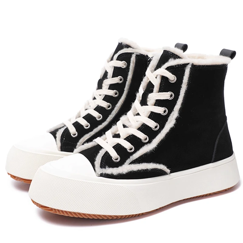 

Winter Sheepskin Wool Integrated High-top Snow Boots Shoes for Men's Height Increasing Shoes Outdoor Warm Cold-proof Cotton Shoe