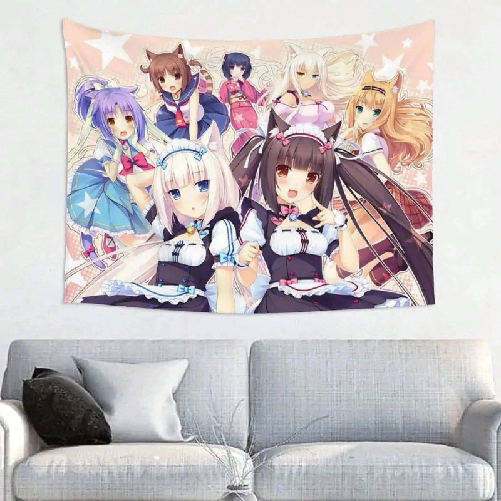 1pc Nekopara Cat Girls Anime Tapestry, Multiple Sizes Polyester 2D Print, Bedroom Decor, Anime Otaku Fan Gift