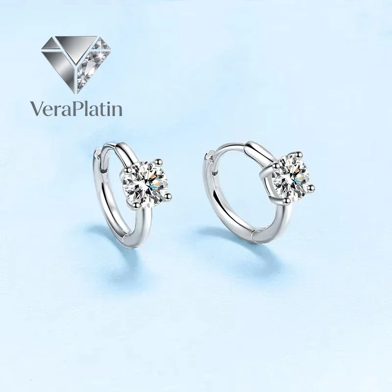 

VeraPlatin Girl Friend 18K White Gold Hoop Earrings Women Wedding Moissanite Diamond 1/2CT Birthday Gift PT950 Platinum Valentin