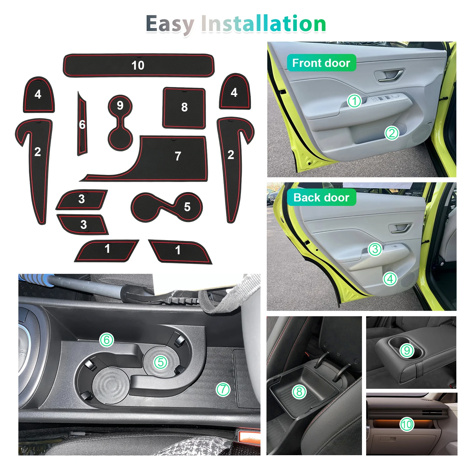 RUIYA for Hyundai Kona SX2 Hybird PHEV 2024 2025 Car Door Groove Mat Anti-slip Slot Pad Auto Interior Kona SX2 Accessories 2024