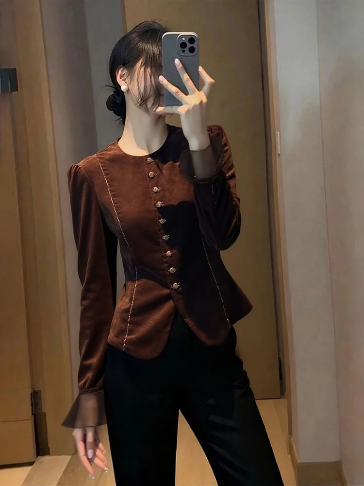 

Bury Velvet irt Женская весенняя элитная уникальная красивая шикарная джерси с вырезом на талии French Sle Loose Fit Long Sve