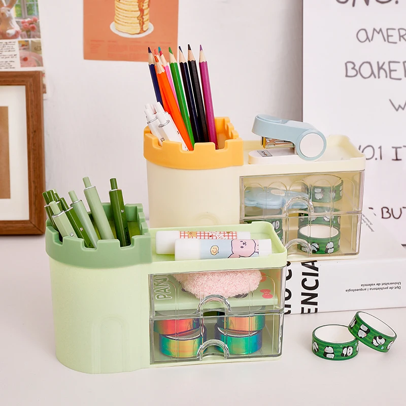 多用途文具化粧品収納ボックスデスクトップオーガナイザーペンホルダー引き出しタイプ複数のコンパートメント防塵棚