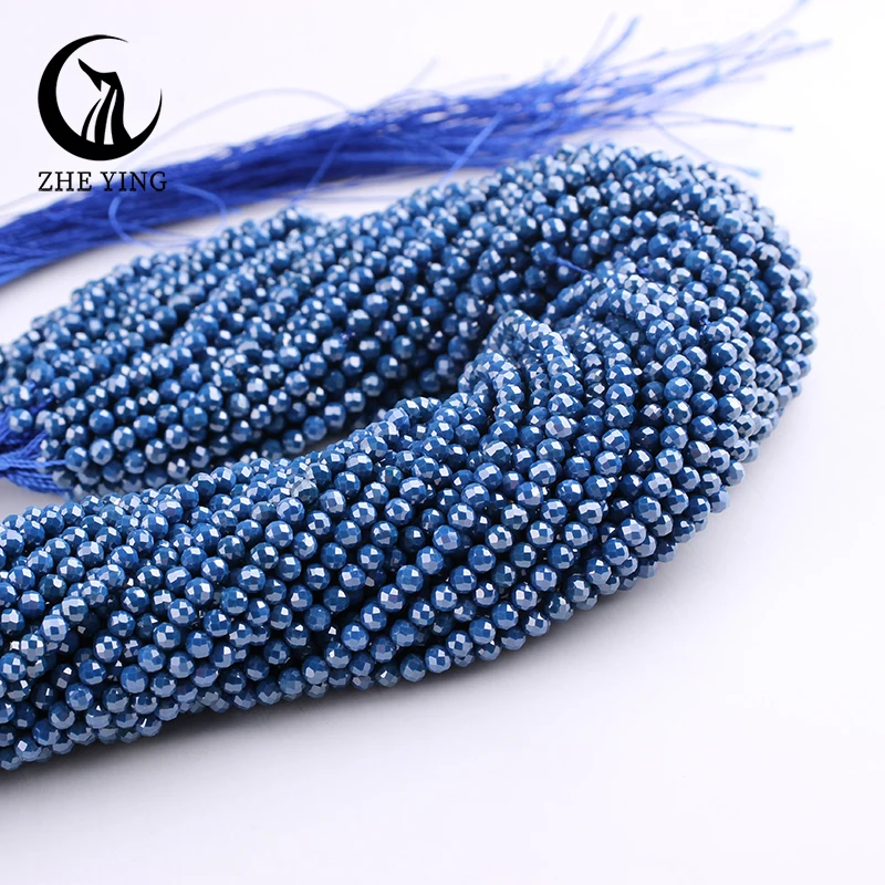 Zhe Ying 3mm Faceted Dark Blue Zircon Beads Small AAA Cubic Zirconia Beads for Bracelet Making DIY Jewelry Accessories