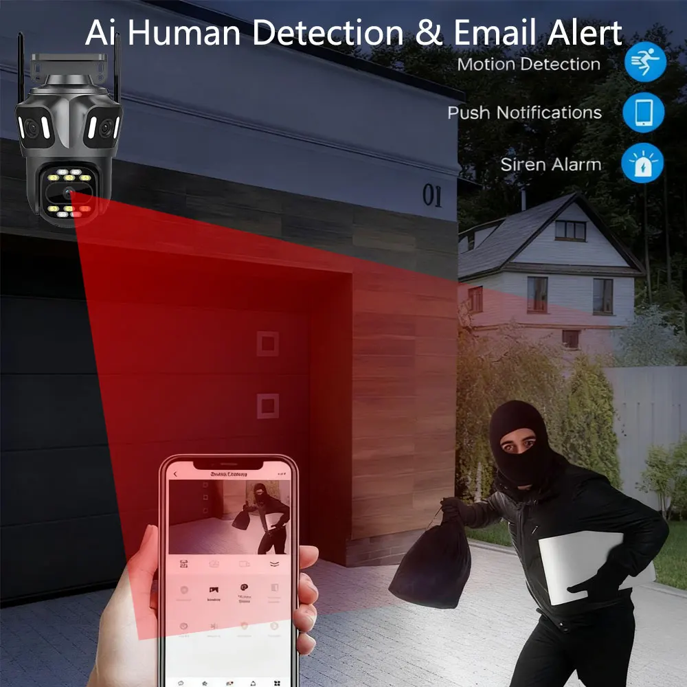  12MP 6K HD Three Lens Three Screen WIFI IP Outdoor Camera Human Detection Waterproof CCTV Video Security Camera iCsee