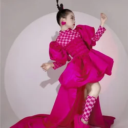 Girls Dress Fluorescent Rose Red Lantern Skirt Walk Show T Stage Trail Dress Children Fashion Dress Sweet Cool Style Purple Suit