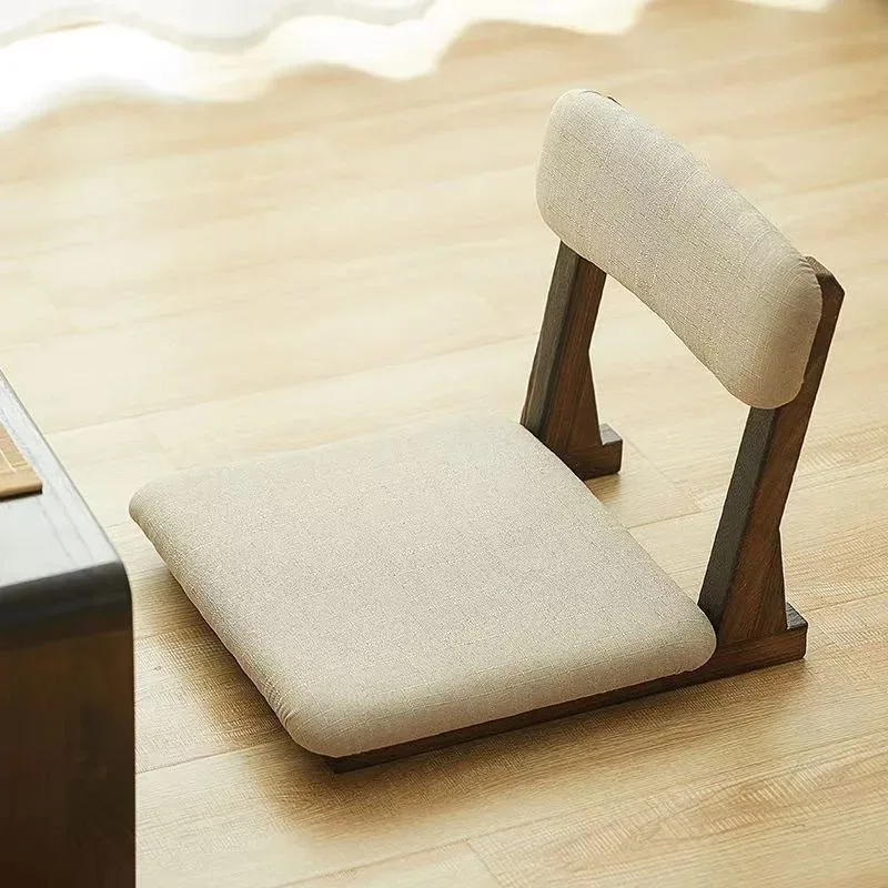 Wooden tatami chair, Japanese style backrest chair, lazy chair, low stool, backrest cushion chair, sponge cushion chair
