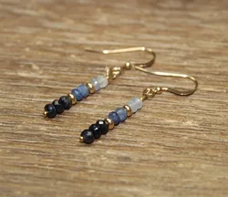 Ombre Blue Sapphire Earrings  Labradorite Jewelry, Wire Wrapped,  Dangle, Drop Earrings, Blue Flash, Gray