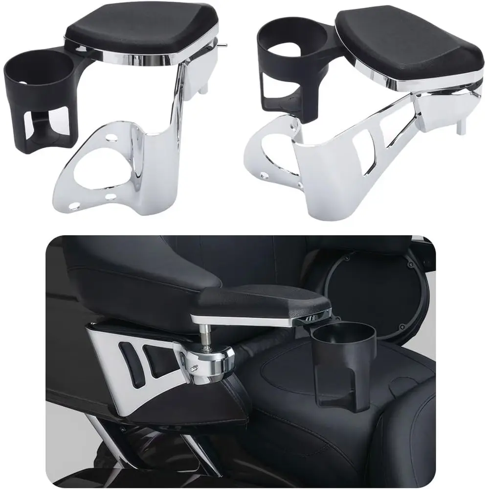 

Регулируемые пассажирские подлокотники с подстаканником, подходящие для Harley Touring Electra Glides Road Glide Ultra и Tri Glide 2014-2023 гг.