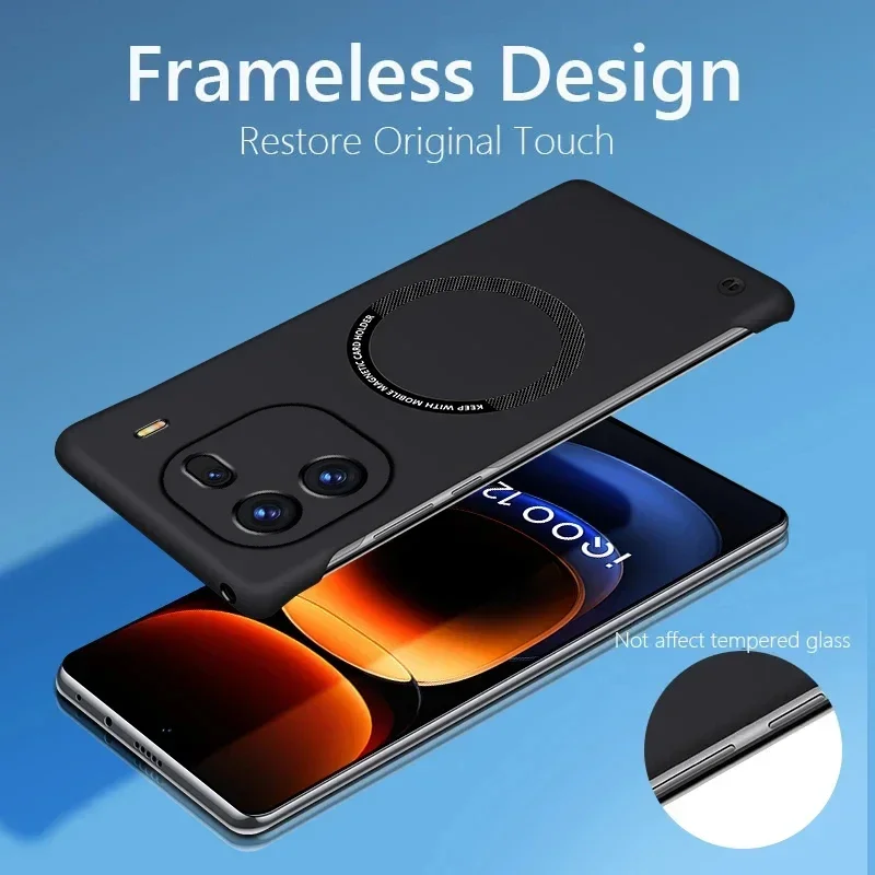 Casing Ponsel Tanpa Bingkai dengan Kumparan Magnetik untuk IQOO 11 12 13 Z7x Z9 Turbo Neo 6 7 10 9S Pro Plus Casing Sampul Matte PC Keras