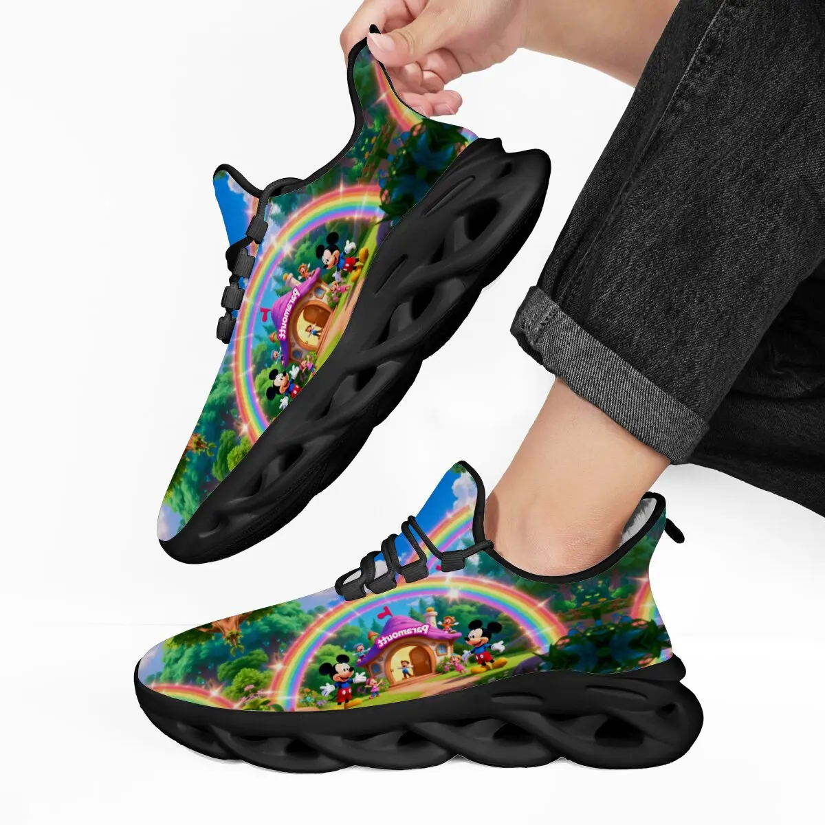 

Disney Mickey Mouse Rainbow Fleece Lined Sports Shoes Kids Sneakers Lightweight Breathable Running Shoes for Men Women