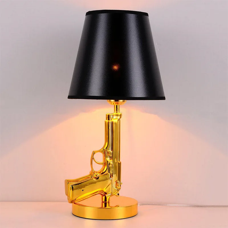 

Italian Desk Lamp Pistol Modelling Design Led Lights Fabric Lampshade Living Room Decor Lighting Bedroom Bedside Table Lamps