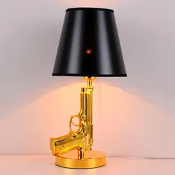 Italian Desk Lamp Pistol Modelling Design Led Lights Fabric Lampshade Living Room Decor Lighting Bedroom Bedside Table Lamps