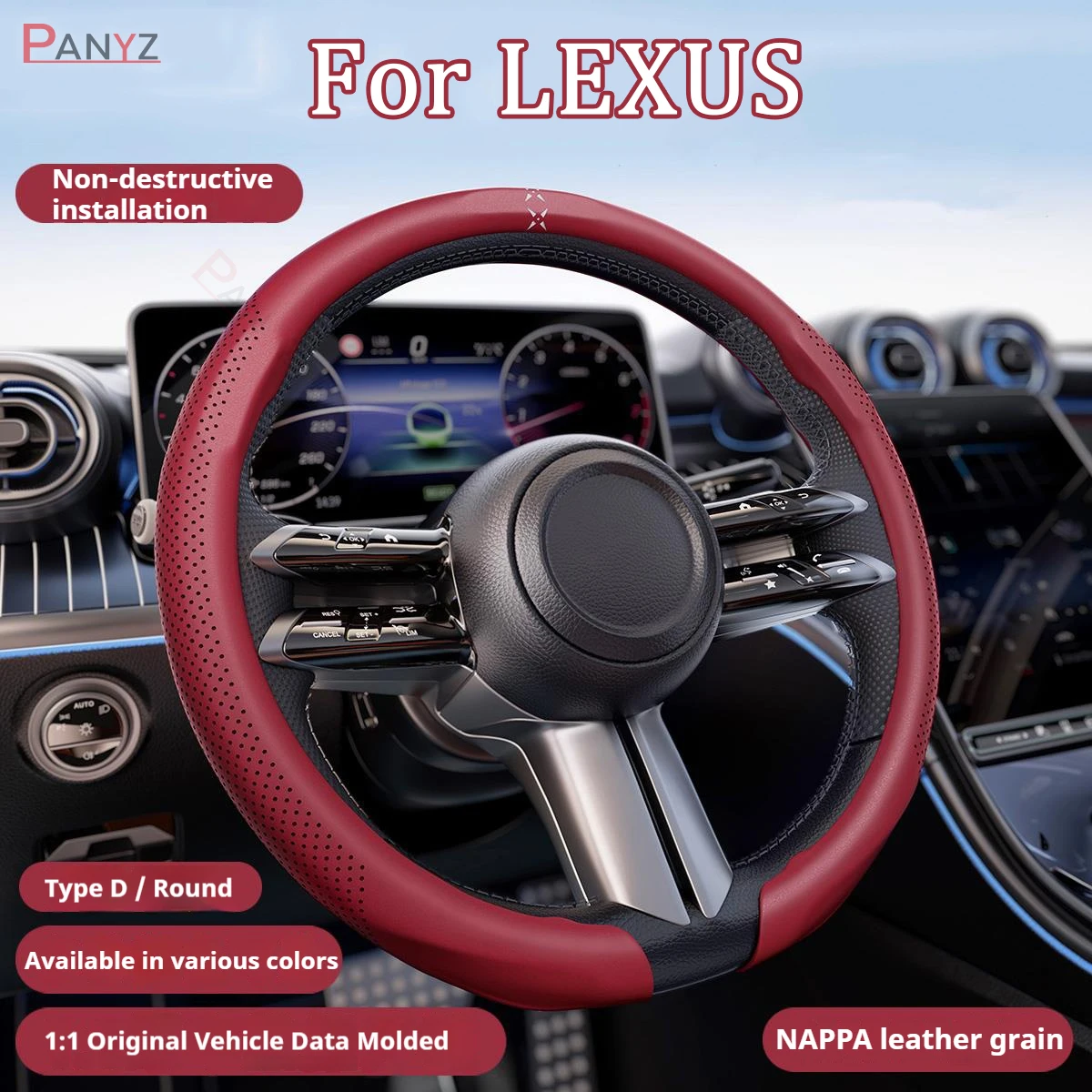 Para Lexus ES RX NX MS600 LX RC GS UX LC Funda de cuero de napa para volante de coche accesorios transpirables y antideslizantes