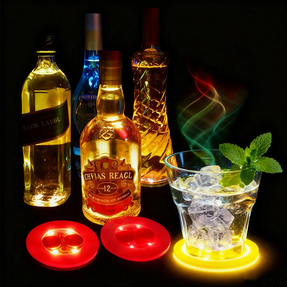 LED Bottles Coaster Lamps Luminous Cup Stickers Lights Battery Powered Christmas Bar KTV Wedding Party Cocktail Drink Cups Vase