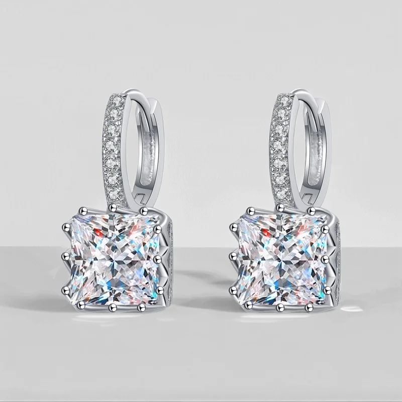 

4 Ct 925 Silver Princess Cut Moissanite Earrings For Women PT950 Gold Plated GBA Certified Free GIFT Box Stylish Dainty Jewelry