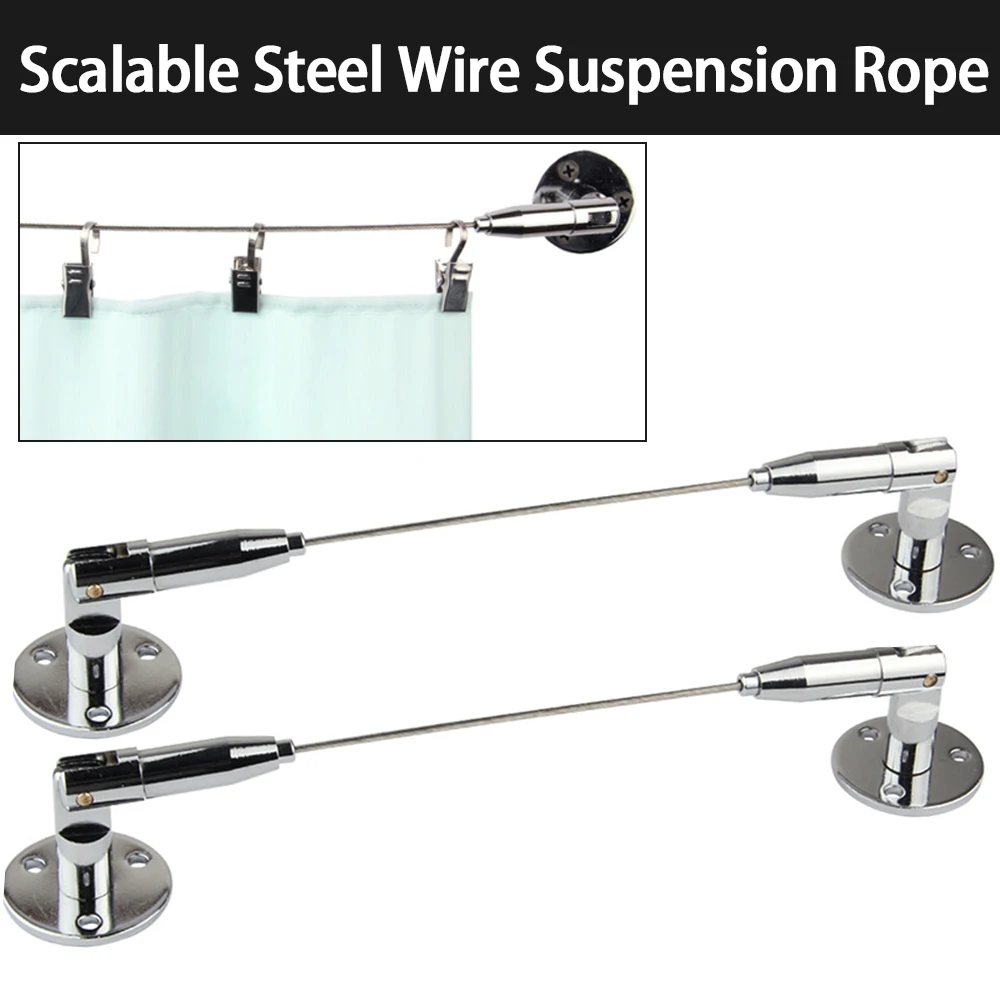 Adjustable 2mm Steel Wire Hanging Rope 180 ° Rotation Extended Movable Code Hanging Curtain with Lock Buckle Bathroom Pull Rope