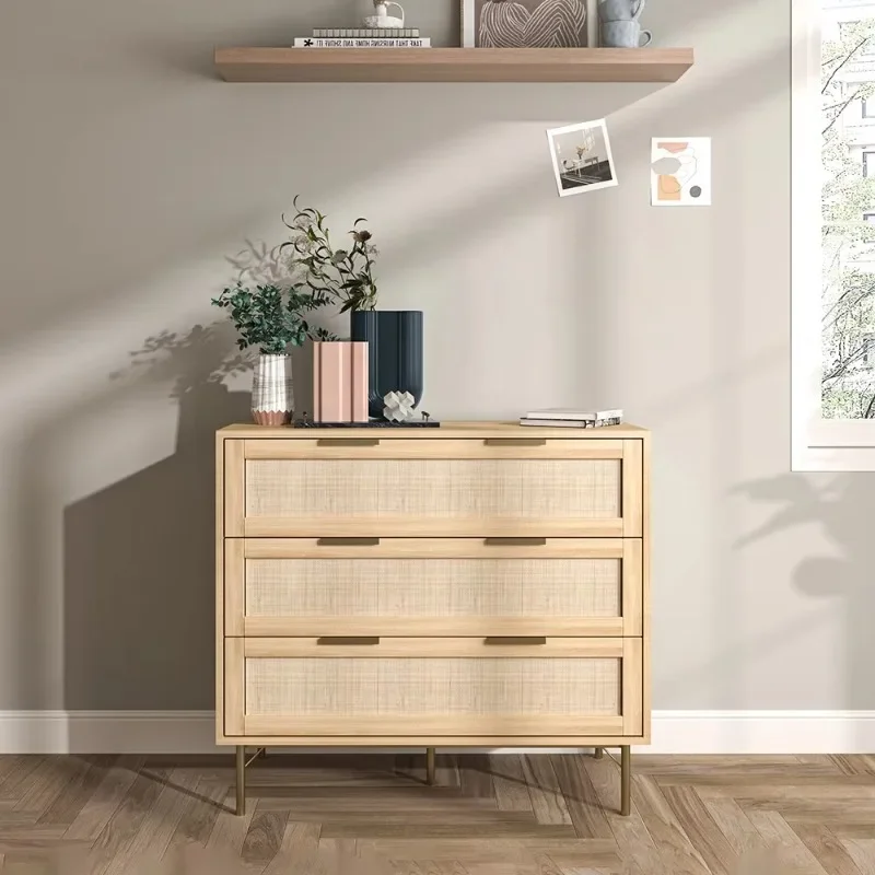 Nordic 3 drawers clothes storage box cabinet living room bedroom wood vine dresser, chest of drawers