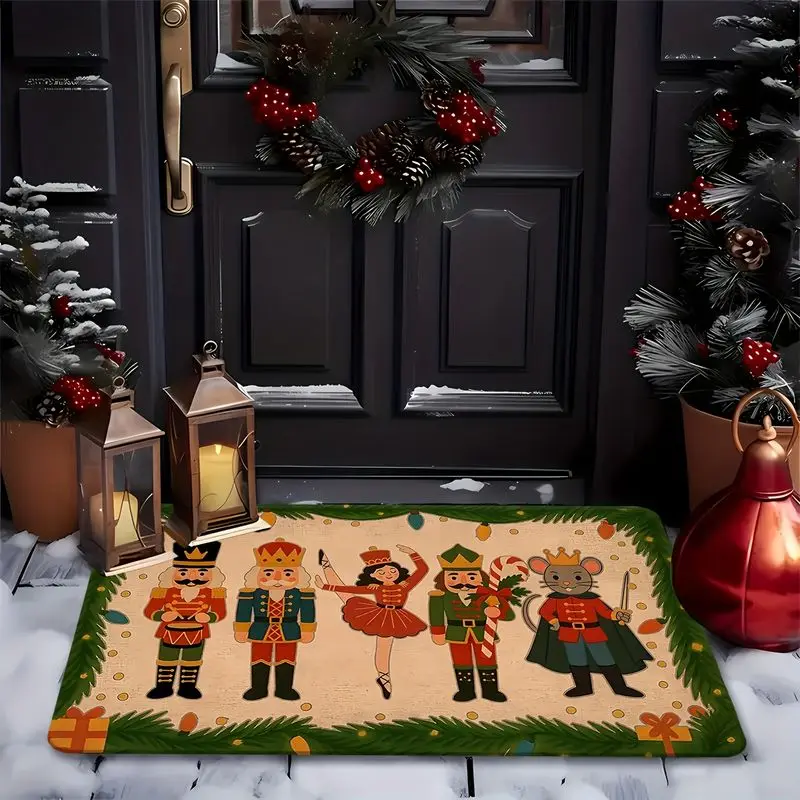 VIKAMA Nutcracker Doormat Soldier Ballerina Mouse King Christmas Welcome Mat Cream Winter Entryway Rug Front Porch Decor