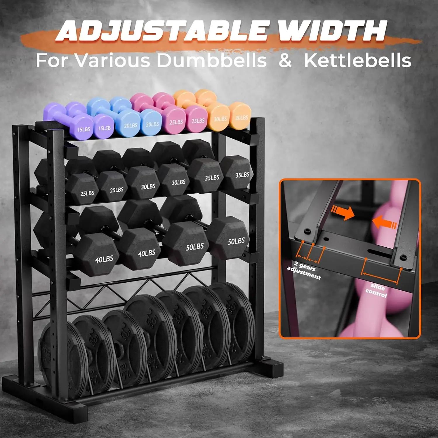 1100LBS Weight Rack for Home Gym, Upgraded 4-Tier Dumbbell Rack, Barbell Holder Bumper Plate Storage Rack with Adjustable Height