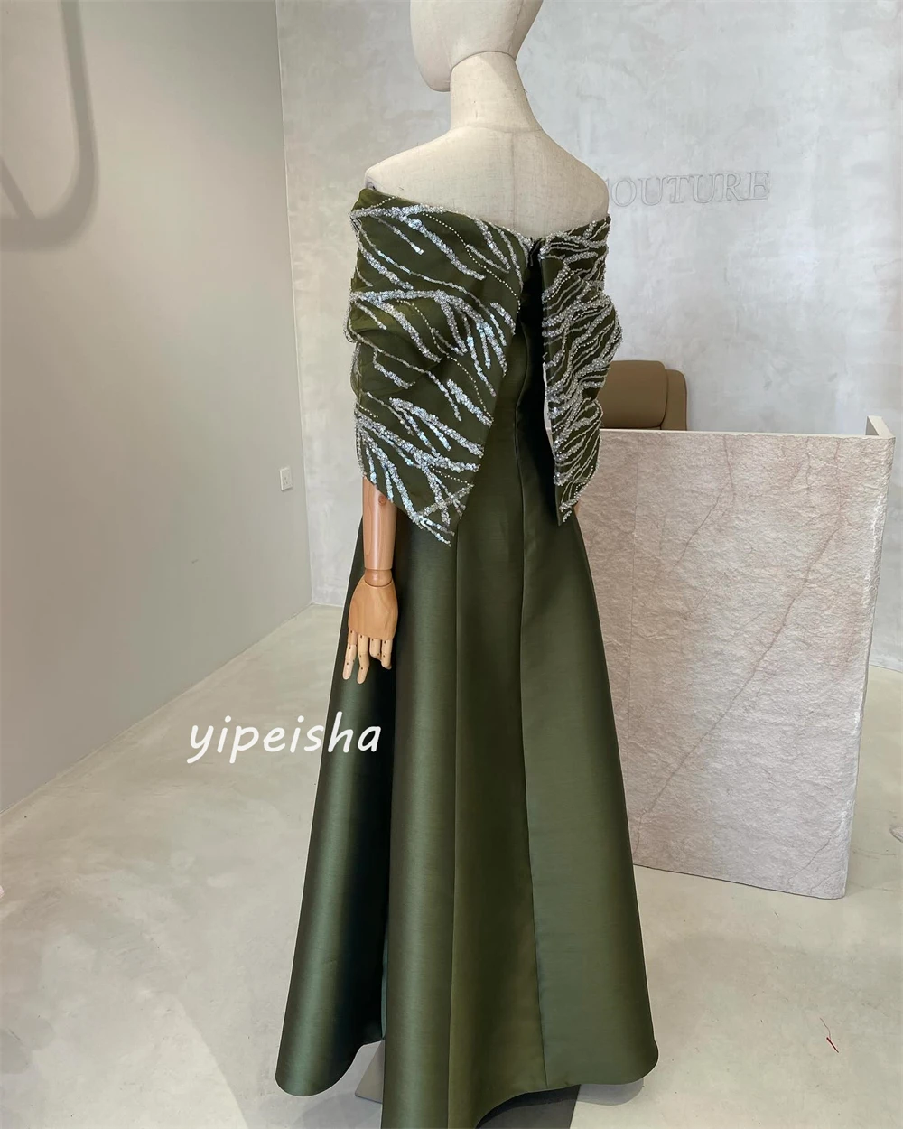 Customized Jersey Sequined Beading Ruched Engagement A-line Off-the-shoulder Bespoke Occasion Gown Midi Dresses