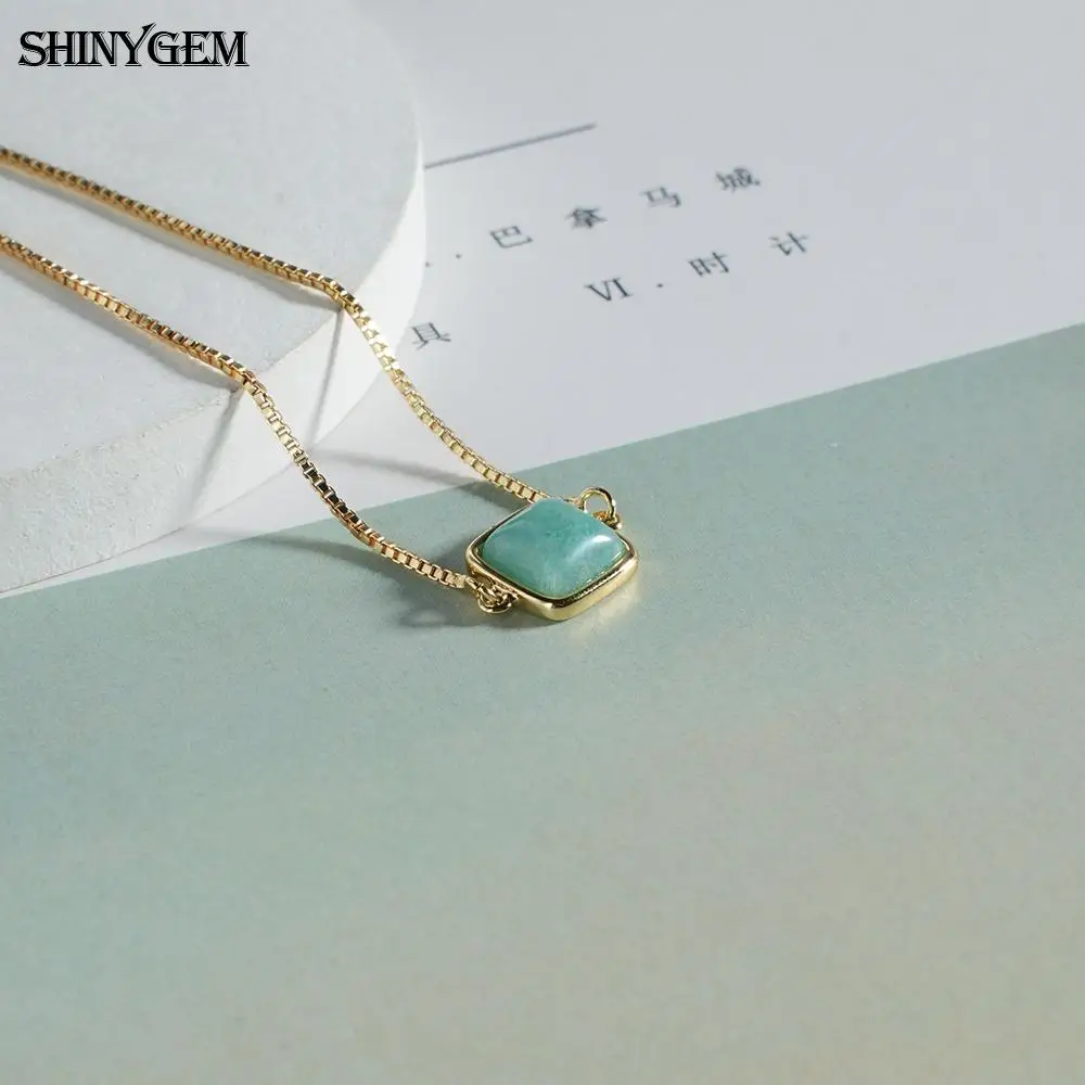 

SHINYGEM Amazonite Bracelet Adjustable Snake Chain Green Gemstone Blue Aventurine Jewelry for Women Square Charm Bracelet
