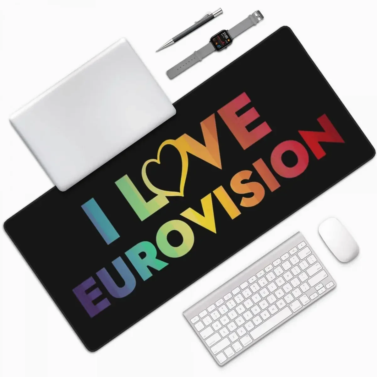 

I Love Eurovision - Rainbow Large Mouse Pad Computer Keyboard Mouse Mat Gamer PC Laptop Desk Mat Office Accessories Table Mats