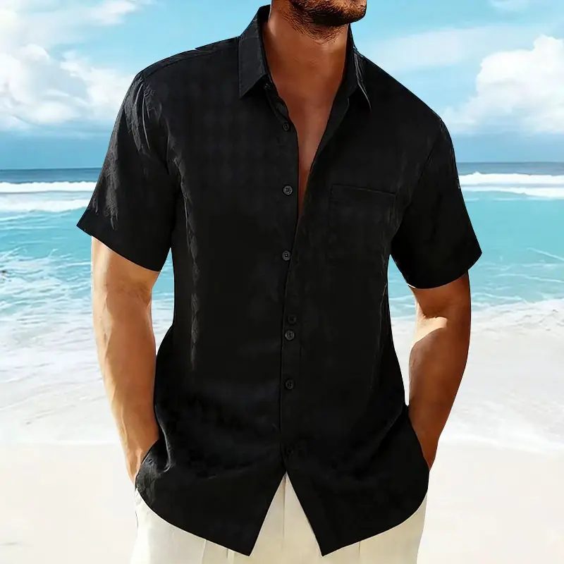 Men's Summer Fashion Satin Diamond Grid Short Sleeve Shirt Casual Solid Beach Holiday Shirts Stylish Smooth Silk Mens Shirt