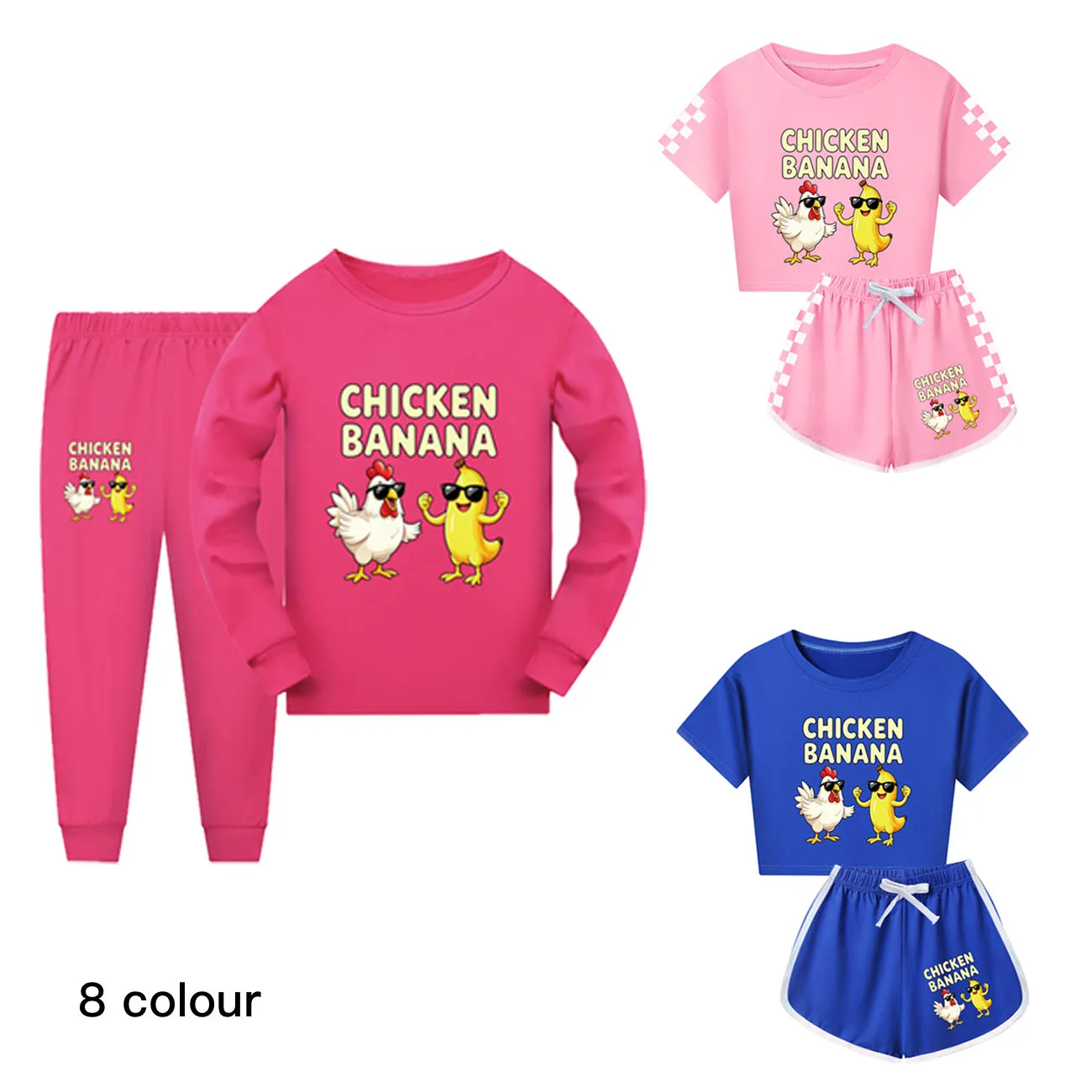 Kids Chicken Banana Short sleeved Shorts and Long sleeved Girls Boys Pajama Set