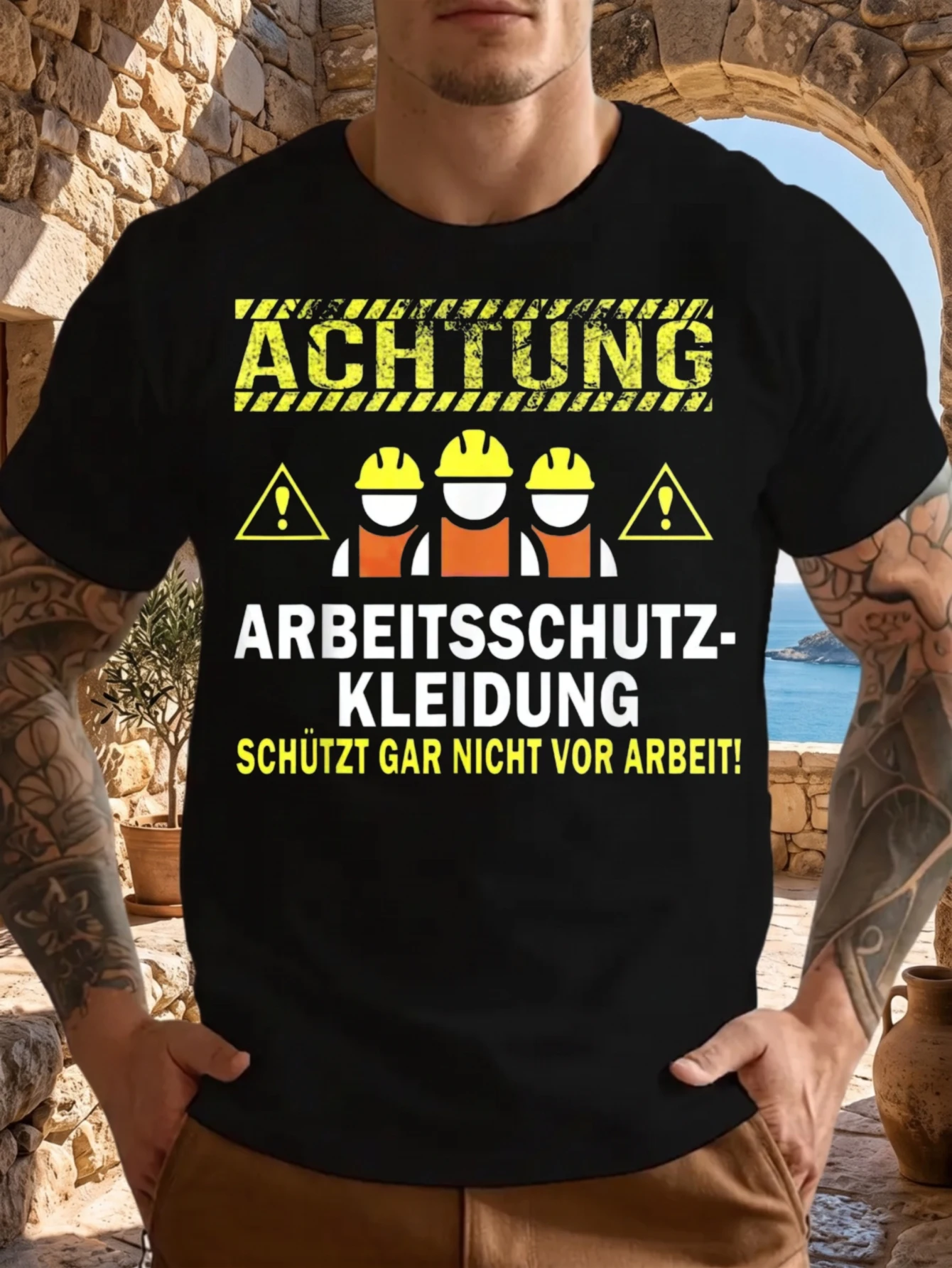 1 Stück lustiges T-Shirt aus 100 % Baumwolle mit Aufschrift „Achtung Arbeitsschutzkleidung Schutzt Gar Nicht“ mit kurzen Ärmeln, Geschenk-T-Shirt mit Rundhalsausschnitt, geeignet für den täglichen