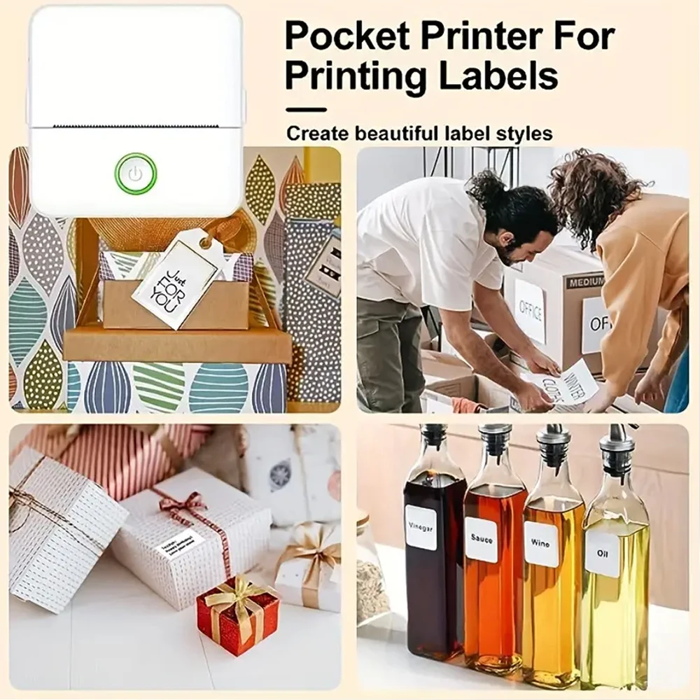 Mini Printer Inkless Sticker Maker Cut Small Pocket Printer Portable USB Charge Thermal Printer for Photo Journal Notes Memo