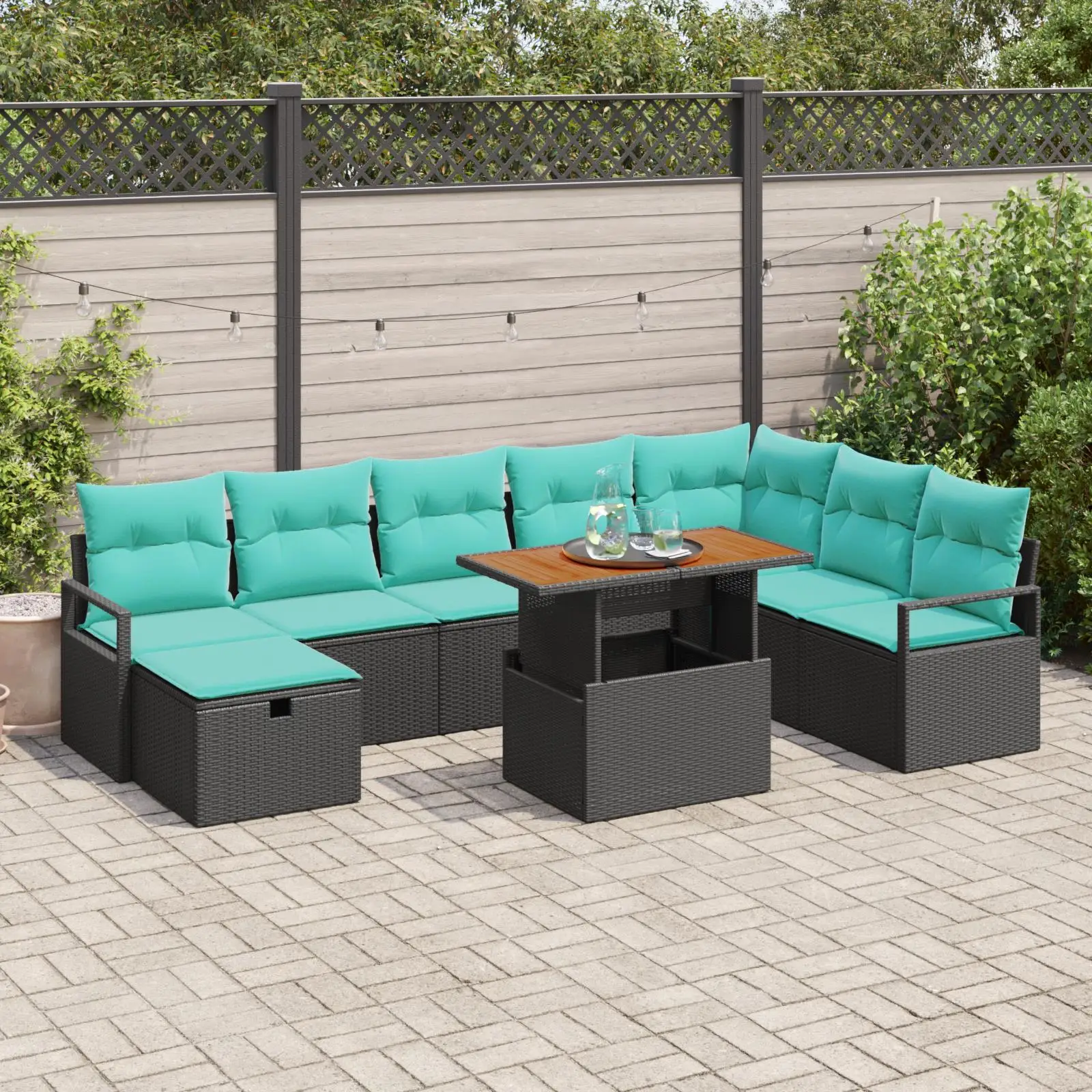 

Cozy Outdoor 9 Piece Black Rattan Sofa Set with Soft Cushions for Garden Patio Furniture